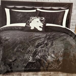 Ed Hardy Viral Black And White Tiger luxurious Plush Comforter Set King 4pc